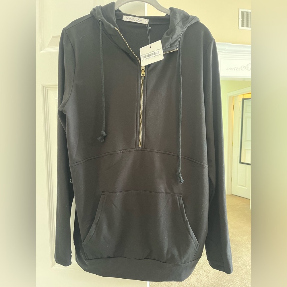Michelle Mae Black Half-Zip Pullover Hoodie Sweater Cloud Fabric Super Soft